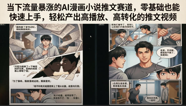 当下流量暴涨的AI漫画小说推文赛道，零基础也能快速上手，轻松产出高播放、高转化的推文视频-知创网