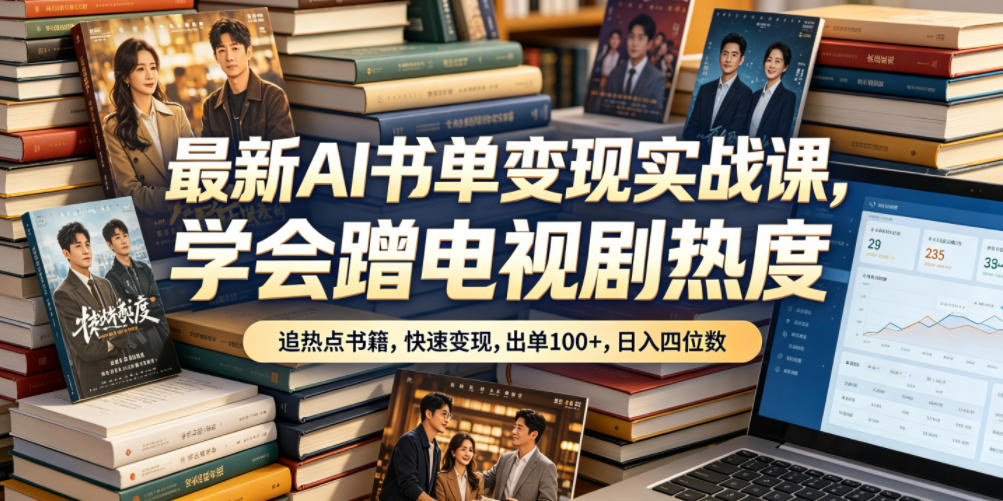 最新AI书单变现实战课，学会蹭电视剧热度，追热点书籍，快速变现，出单100+，日入四位数-知创网