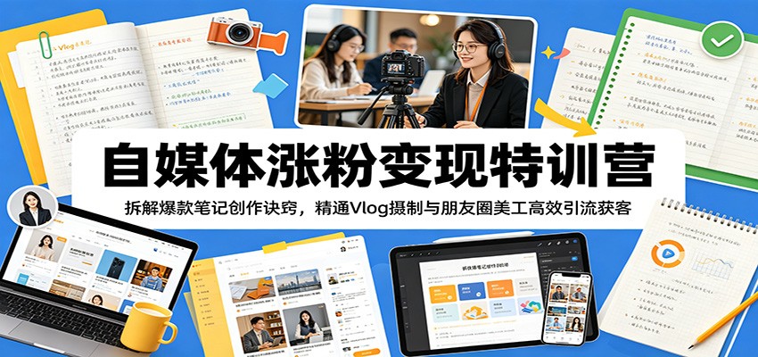 自媒体涨粉变现特训营：拆解爆款笔记创作诀窍，精通Vlog摄制与朋友圈美工高效引流获客-知创网