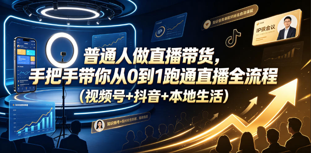 普通人做直播带货，手把手带你从0到1跑通直播全流程（视频号+抖音+本地生活）-知创网