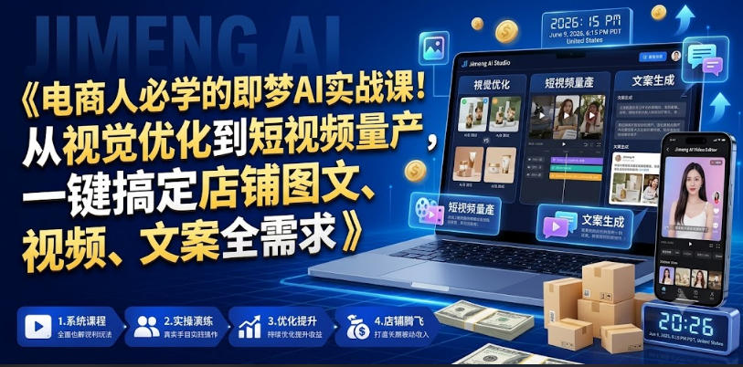 电商人必学的即梦AI实战课！从视觉优化到短视频量产，一键搞定店铺图文、视频、文案全需求-知创网