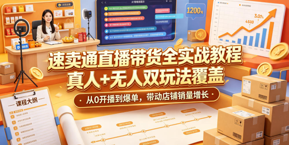 速卖通直播带货全实战教程，真人+无人双玩法覆盖，从0开播到爆单，带动店铺销量增长-知创网
