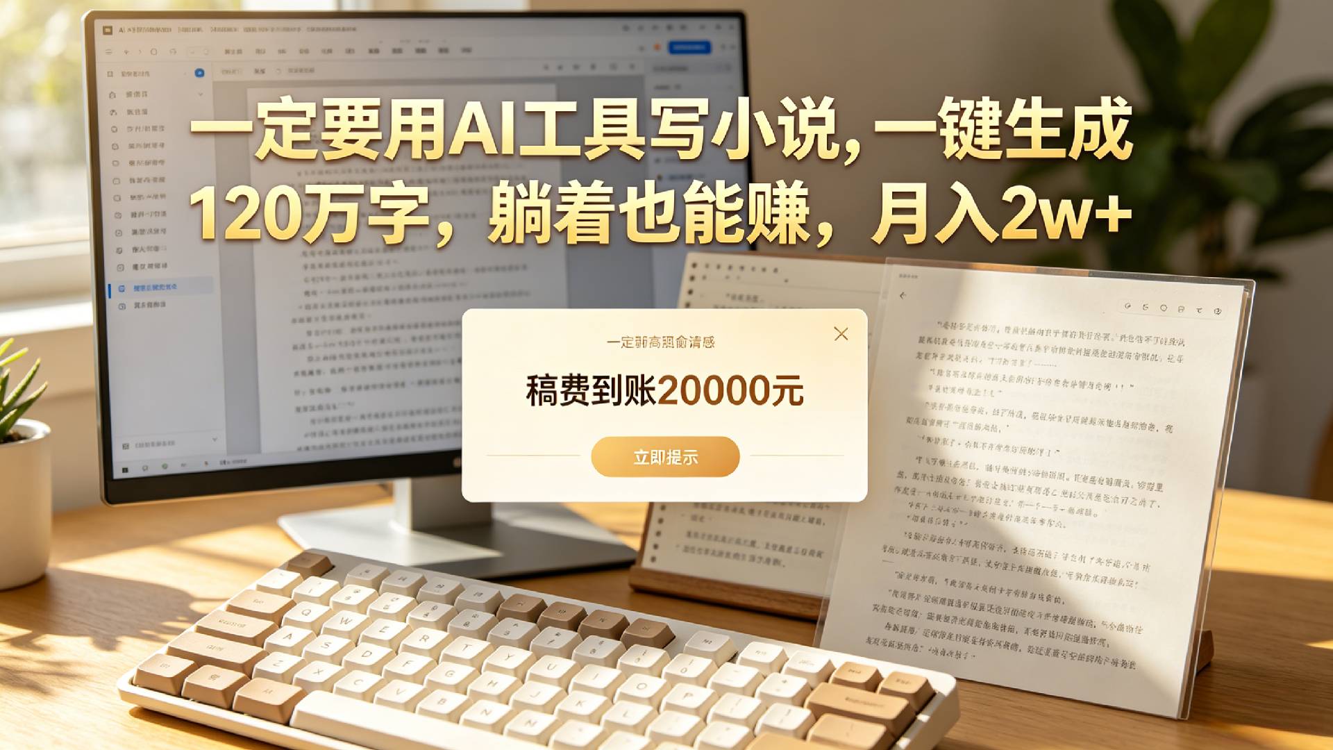【听劝】一定要用AI工具写小说,一键生成120万字,躺着也能赚,月入2w+-知创网