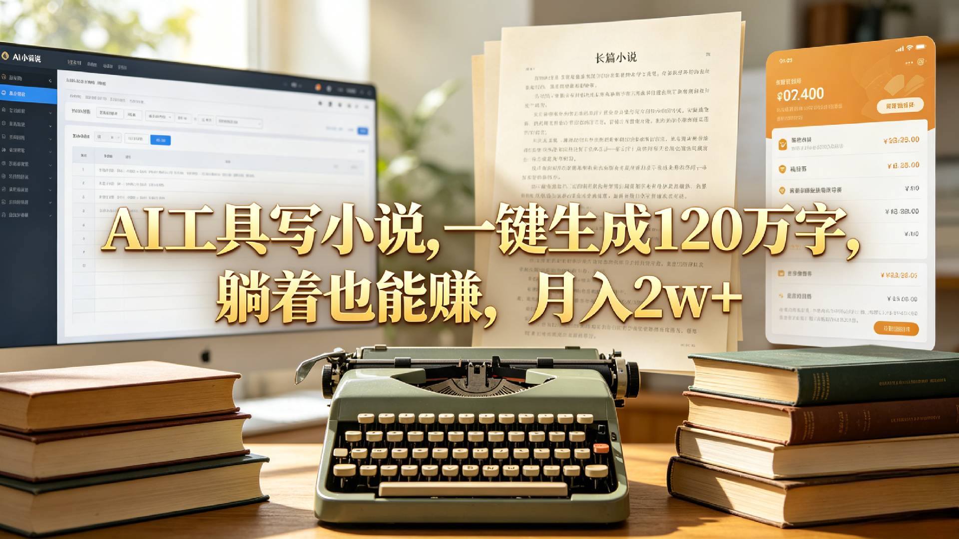 AI工具写小说,一键生成120万字,躺着也能赚,月入2w+!-知创网