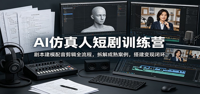 AI仿真人短剧训练营：剧本建模配音剪辑全流程，拆解成熟案例，搭建变现闭环-知创网