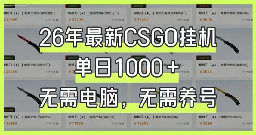 26年最新CSGO挂G系统，单日1000+，无需电脑，无需养号，0基础可上手【揭秘】-知创网
