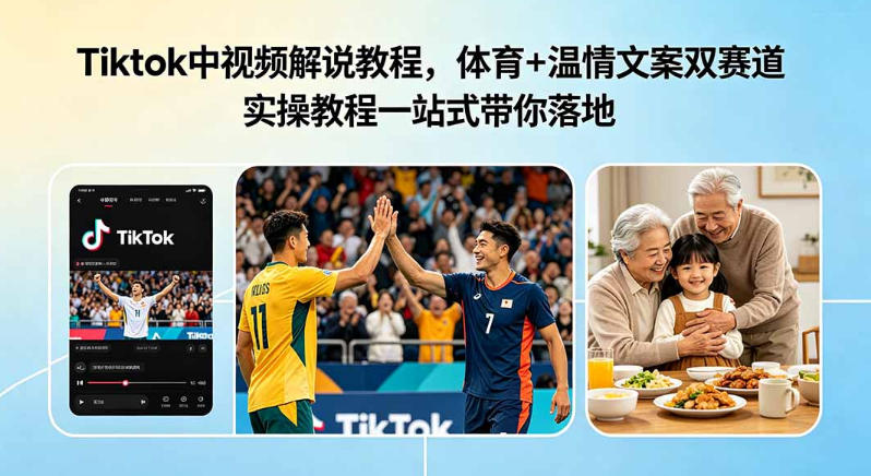 Tiktok中视频解说教程，体育+温情文案双赛道实操教程一站式带你落地，教你出海賺美刀-知创网