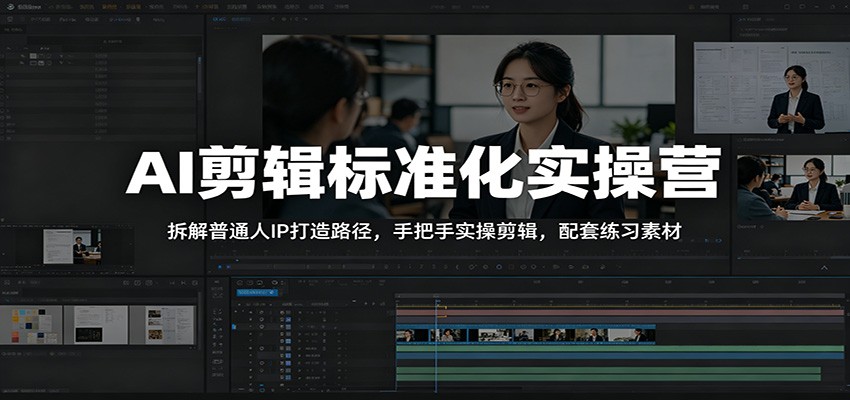 AI剪辑标准化实操营：拆解普通人IP打造路径，手把手实操剪辑，配套练习素材-知创网