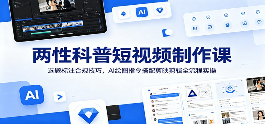 两性科普短视频制作课：选题标注合规技巧，AI绘图指令搭配剪映剪辑全流程实操-知创网
