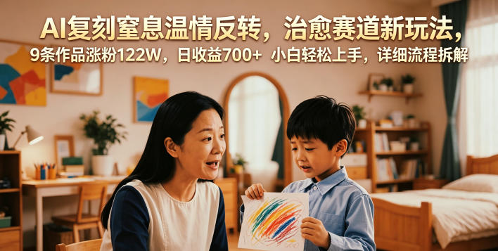 AI复刻窒息温情反转,治愈赛道新玩法,9条作品涨粉122W,日收益700+ 小白轻松上手,详细流程拆解-知创网