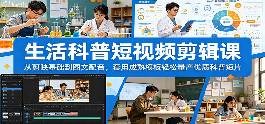 生活科普短视频剪辑课：从剪映基础到图文配音，套用成熟模板轻松量产优质科普短片-知创网