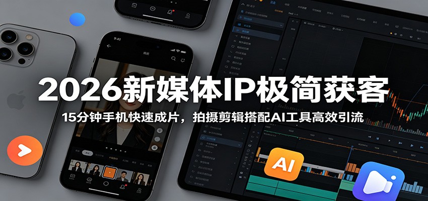 2026新媒体IP极简获客：15分钟手机快速成片，拍摄剪辑搭配AI工具高效引流-知创网
