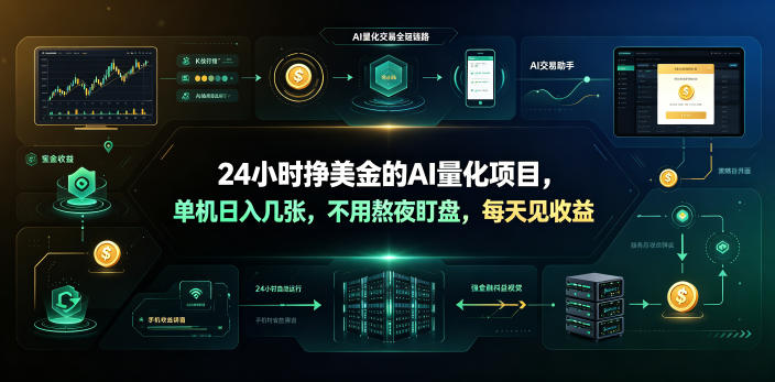 24小时挣美金的AI量化项目，单机日入几十美刀，不用熬夜盯盘，每天见收益【揭秘】-知创网