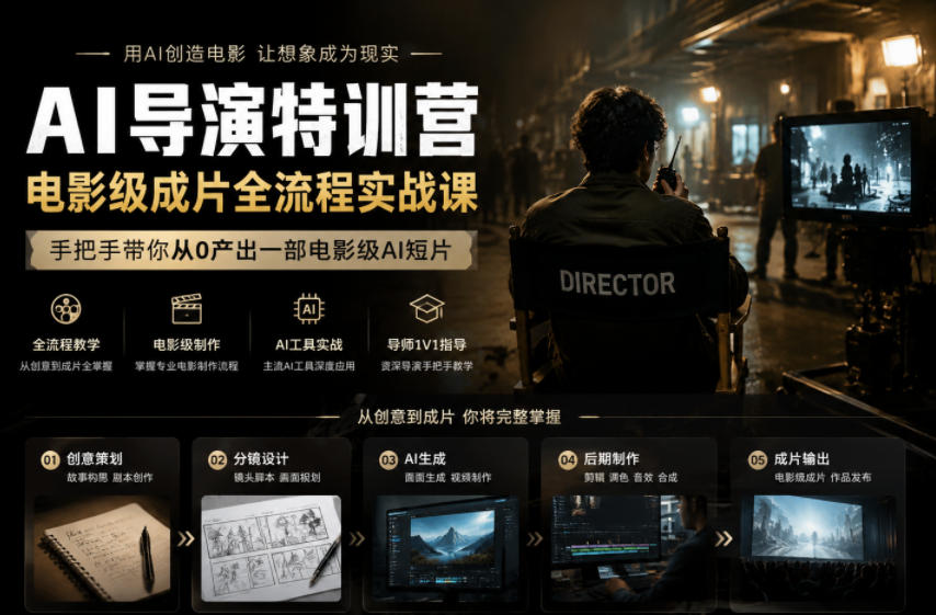 AI导演特训营,电影级成片全流程实战课,手把手带你从0产出一部电影级AI短片-知创网