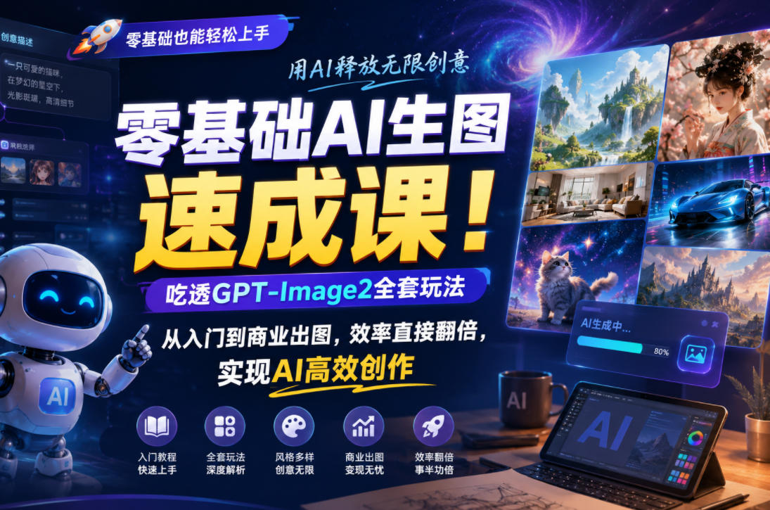 零基础AI生图速成课！吃透GPT-Image2全套玩法，从入门到商业出图，效率直接翻倍，实现AI高效创作-知创网