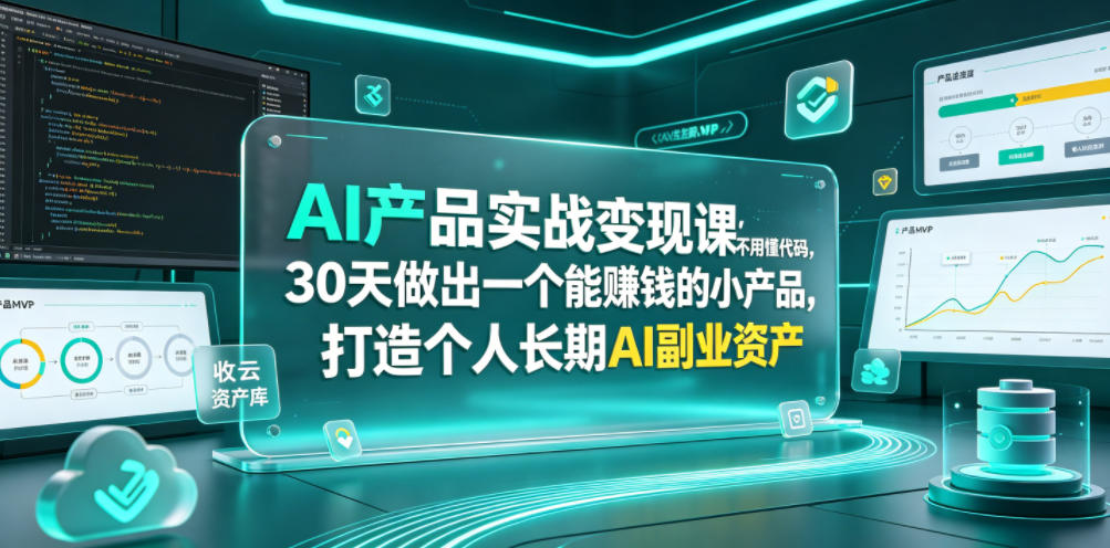 AI产品实战变现课，不用懂代码，30天做出一个能賺钱的小产品，打造个人长期AI副业资产（更新）-知创网