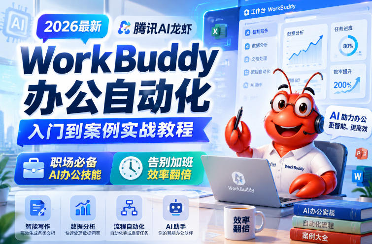 2026最新腾讯AI龙虾WorkBuddy办公自动化入门到案例实战教程，职场必备AI办公技能，告别加班，效率翻倍-知创网