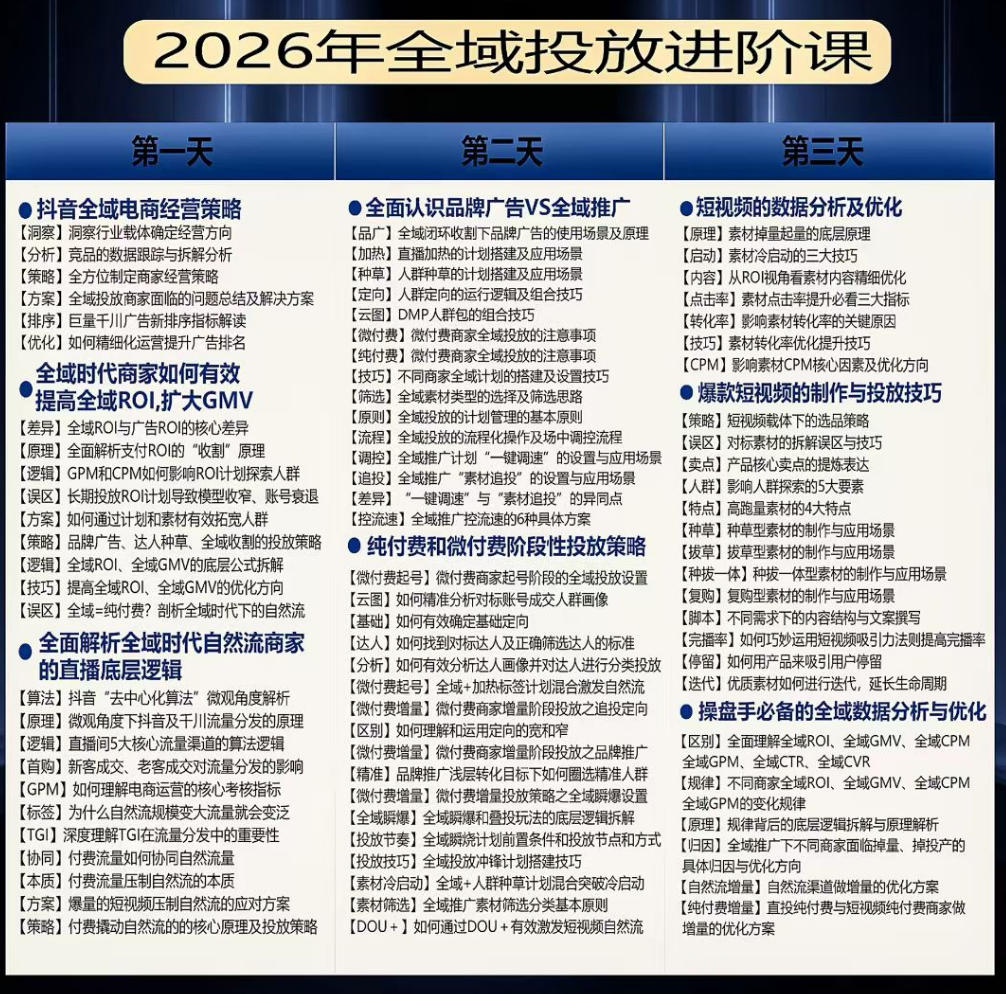 图片[2]-千川扫地僧2026抖音全域投放进阶课，少走弯路·快速起量·掌控增长，6月12-14号杭州线下课-知创网