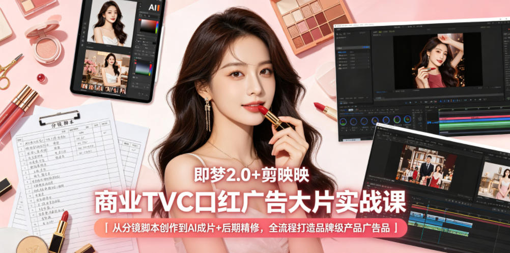 即梦2.0+剪映商业TVC口红广告大片实战课｜从分镜脚本创作到AI成片+后期精修，全流程打造品牌级产品广告-知创网