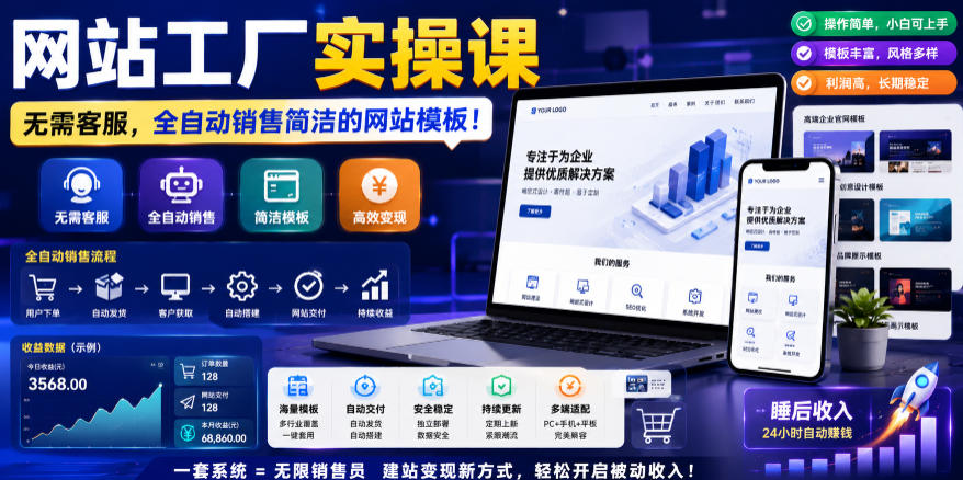 网站工厂实操课，无需客服，网站模板自动赚钱！【原创双语字幕】-知创网