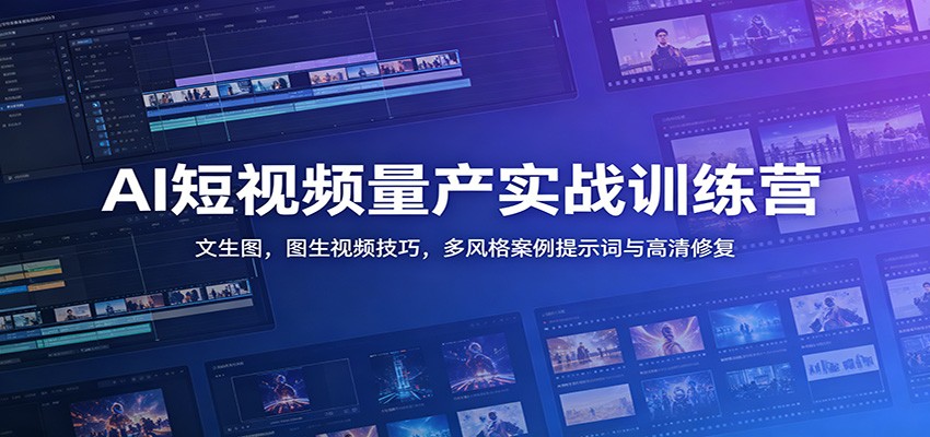 AI短视频量产实战训练营：文生图，图生视频技巧，多风格案例提示词与高清修复-知创网