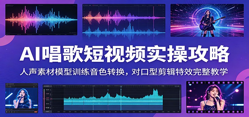 AI唱歌短视频实操攻略：人声素材模型训练音色转换，对口型剪辑特效完整教学-知创网