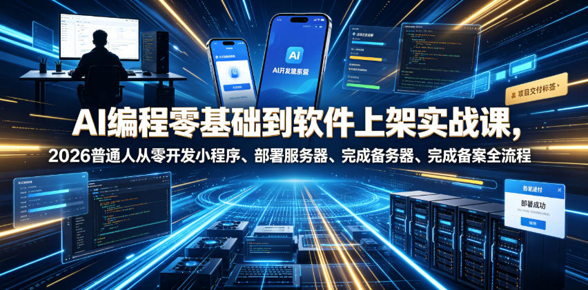 AI编程零基础到软件上架实战课，2026普通人从零开发小程序、部署服务器、完成备案全流程项目落地教程-知创网