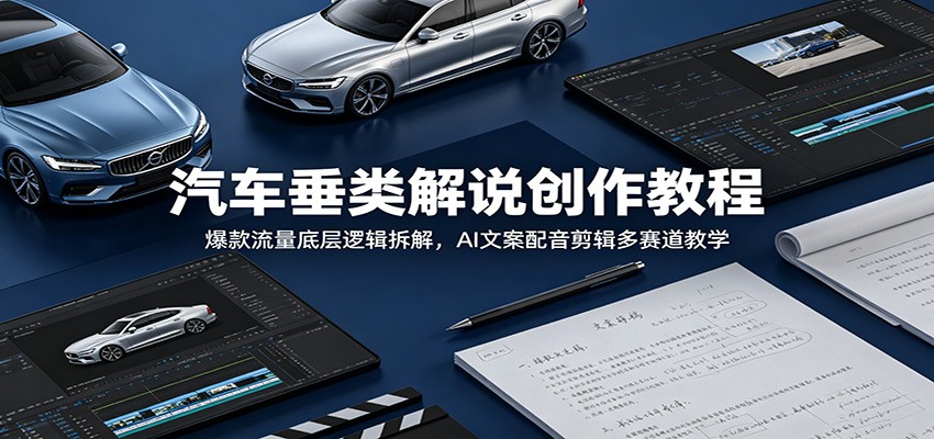 汽车垂类解说创作教程：爆款流量底层逻辑拆解，AI文案配音剪辑多赛道教学-知创网