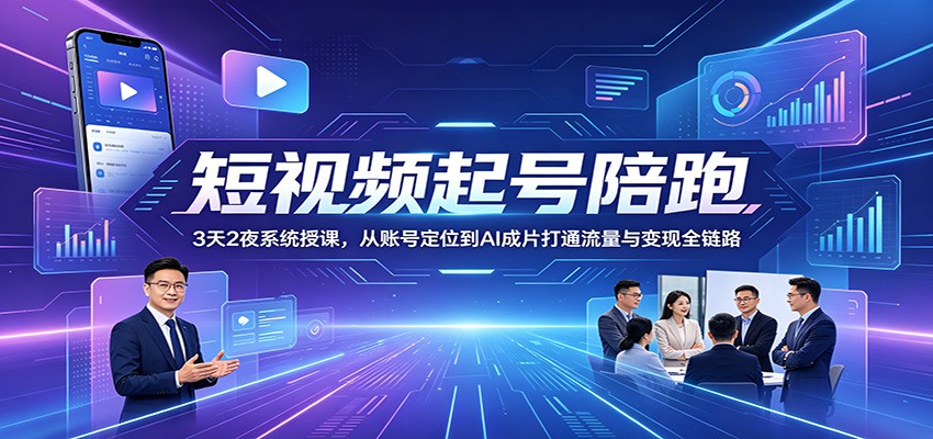 短视频起号陪跑：3天2夜系统授课，从账号定位到AI成片打通流量与变现全链路-知创网