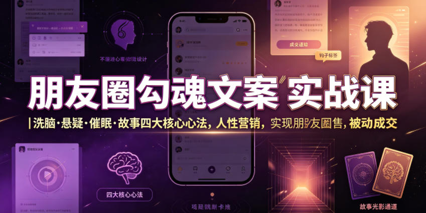 朋友圈勾魂文案实战课｜洗脑·悬疑·催眠·故事四大核心心法，吃透人性营销，实现朋友圈不销而售被动成交-知创网