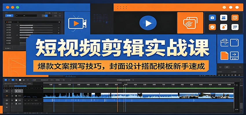 短视频剪辑实战课：爆款文案撰写技巧，封面设计搭配模板新手速成-知创网