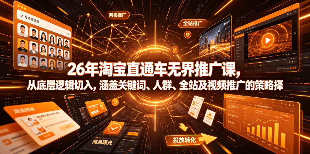 26年淘宝直通车无界推广课，从底层逻辑切入，涵盖关键词、人群、全站及视频推广的策略选择-知创网