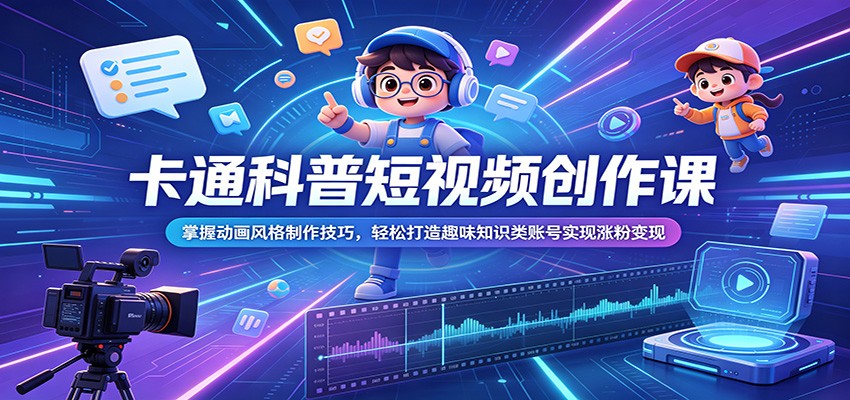 卡通科普短视频创作课：掌握动画风格制作技巧，轻松打造趣味知识类账号实现涨粉变现-知创网