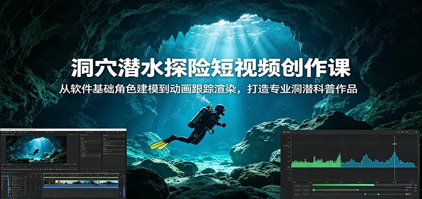 洞穴潜水探险短视频创作课：从软件基础角色建模到动画跟踪渲染，打造专业洞潜科普作品-知创网