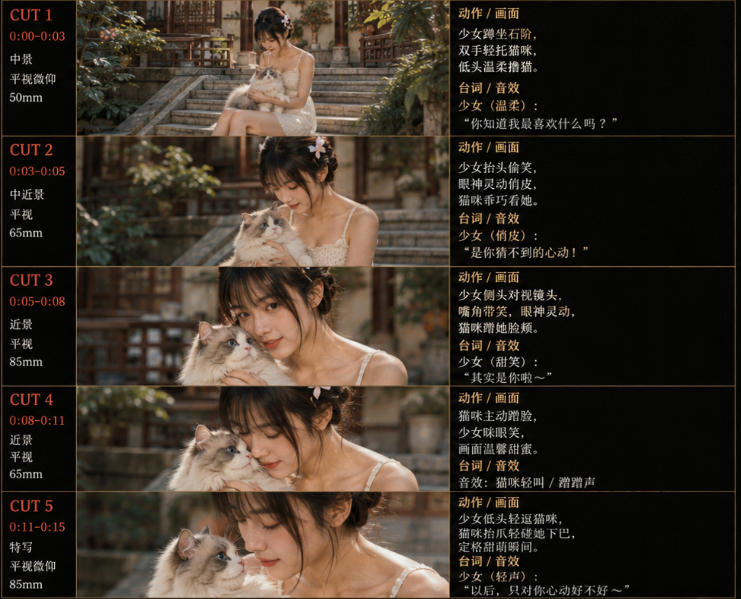图片[2]-美女和猫故事提示词，人物一致性提示词+故事板-知创网