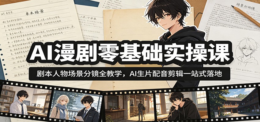 AI漫剧零基础实操课:剧本人物场景分镜全教学,AI生片配音剪辑一站式落地-知创网