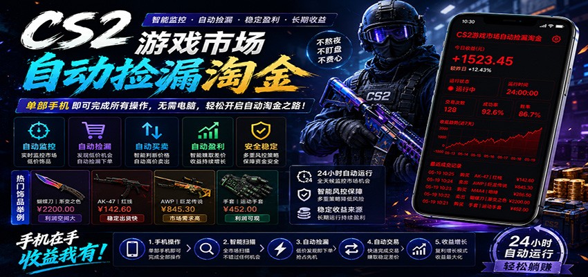 CSGO挂机捡漏项目通过利用游戏饰品交易机制，结合薄凉软件辅助捡漏，实现盈利-知创网