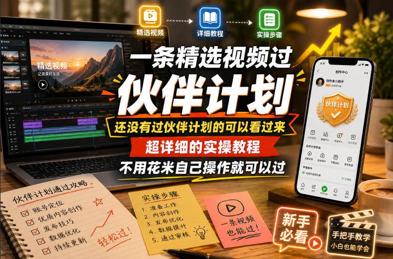一条精选视频过伙伴计划，还没有过伙伴计划的可以看过来，超详细的实操教程，不用花米自己操作就可以过-知创网