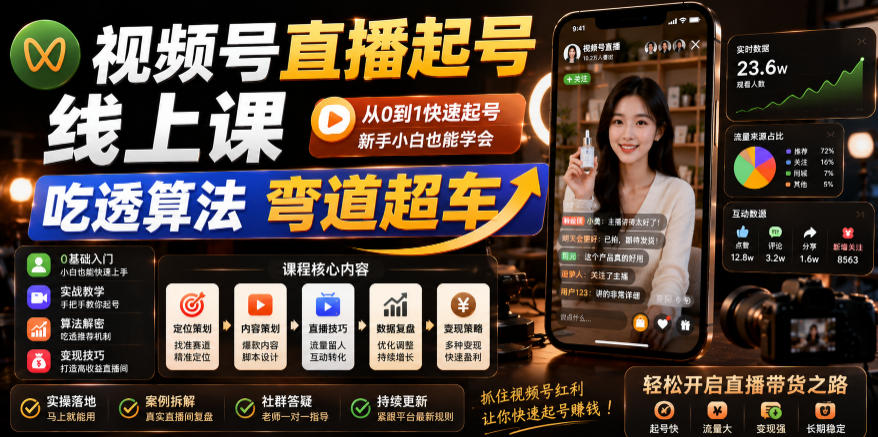 视频号直播起号线上课，吃透算法弯道超车（2026年6月）-知创网