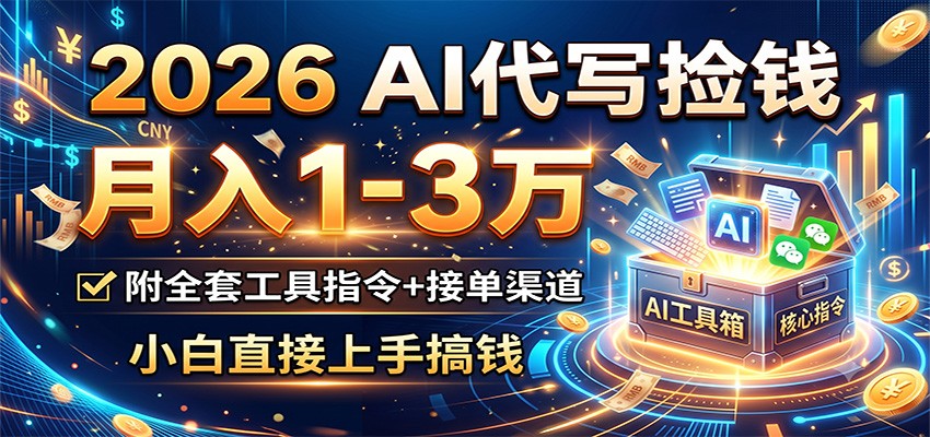 2026 AI代写捡钱，月入1-3万，附全套工具指令+接单渠道，小白直接上手搞钱-知创网
