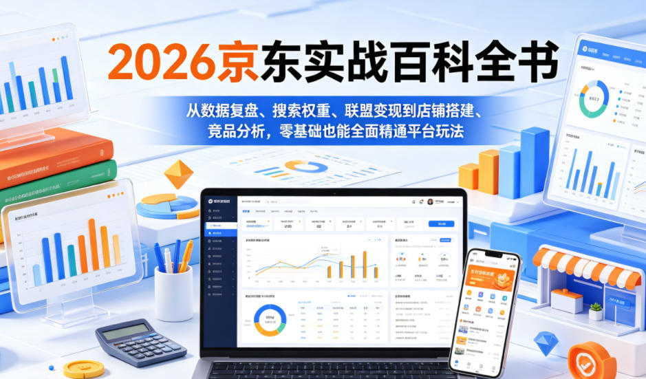 2026京东实战百科全书，从数据复盘、搜索权重、联盟变现到店铺搭建、竞品分析，零基础也能全面精通平台玩法-知创网