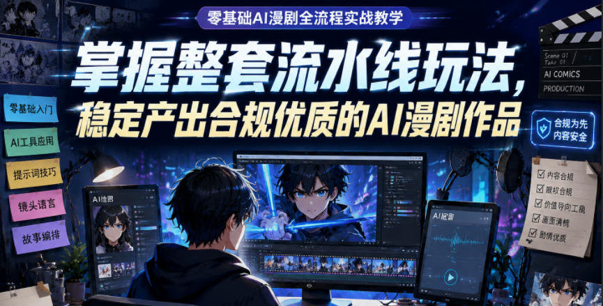 零基础AI漫剧全流程实战教学,掌握整套流水线玩法,稳定产出合规优质的AI漫剧作品-知创网