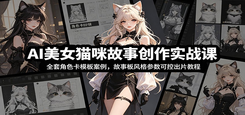 AI美女猫咪故事创作实战课：全套角色卡模板案例，故事板风格参数可控出片教程-知创网