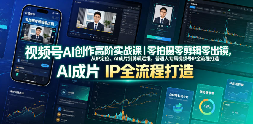 视频号AI创作高阶实战课｜零拍摄零剪辑零出镜，从IP定位、AI成片到剪辑运维，普通人专属视频号IP全流程打造-知创网