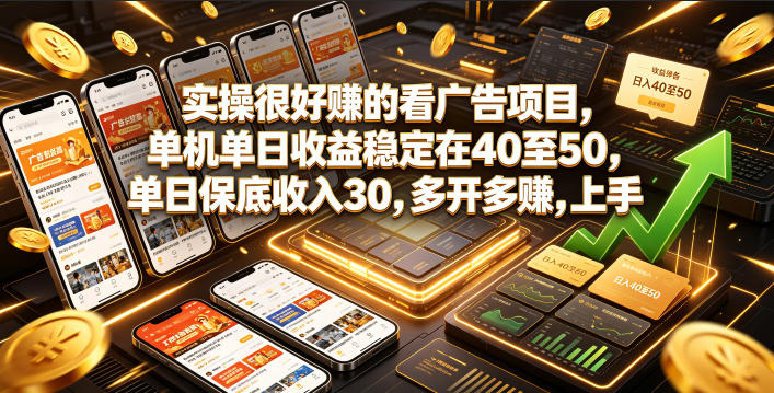 实操很好賺的看广告项目，单机单日收益稳定在40至50，单日保底收入30，多开多賺，上手就能变现【揭秘】-知创网