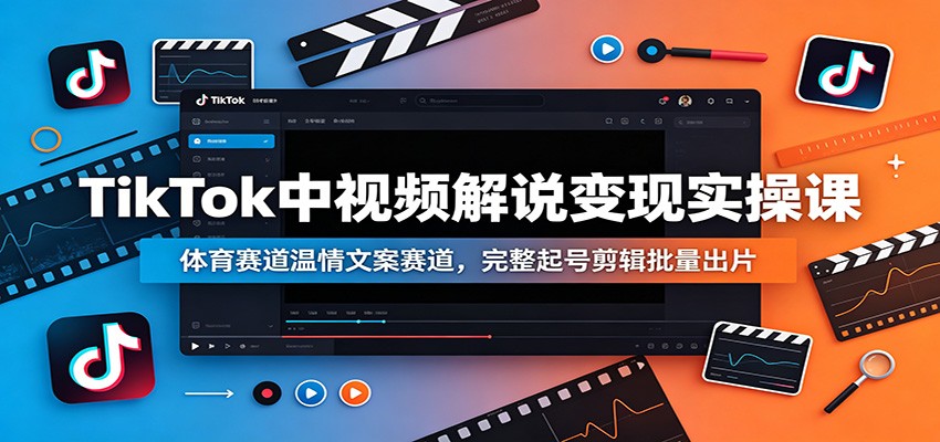TikTok中视频解说变现实操课：体育赛道温情文案赛道，完整起号剪辑批量出片-知创网