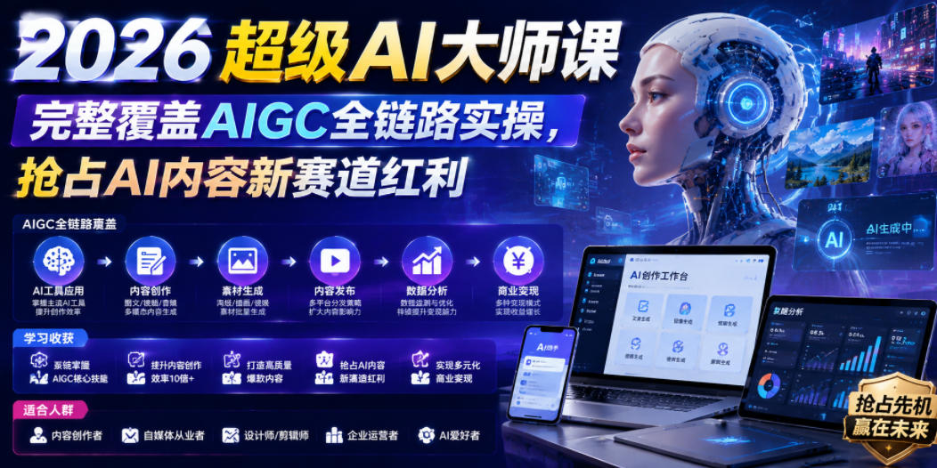 2026超级AI大师课，完整覆盖AIGC全链路实操，抢占AI内容新赛道红利-知创网