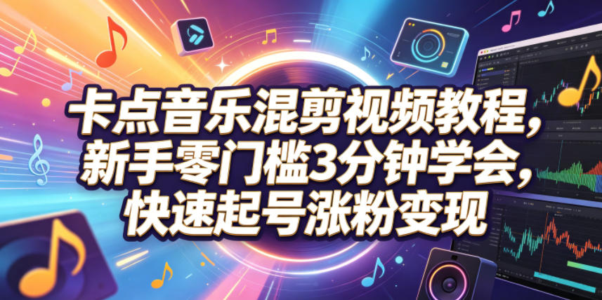 卡点音乐混剪视频教程，新手零门槛3分钟学会，快速起号涨粉变现-知创网