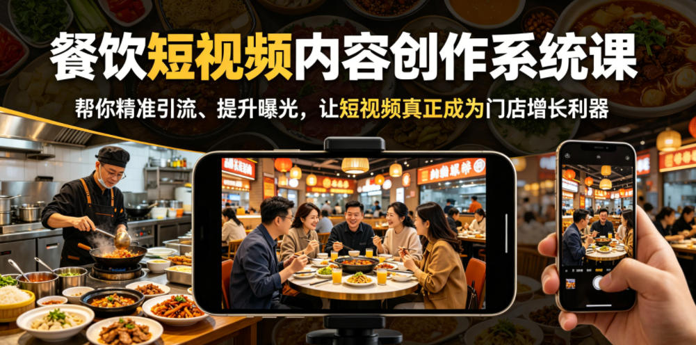 餐饮短视频内容创作系统课，帮你精准引流、提升曝光，让短视频真正成为门店增长利器-知创网
