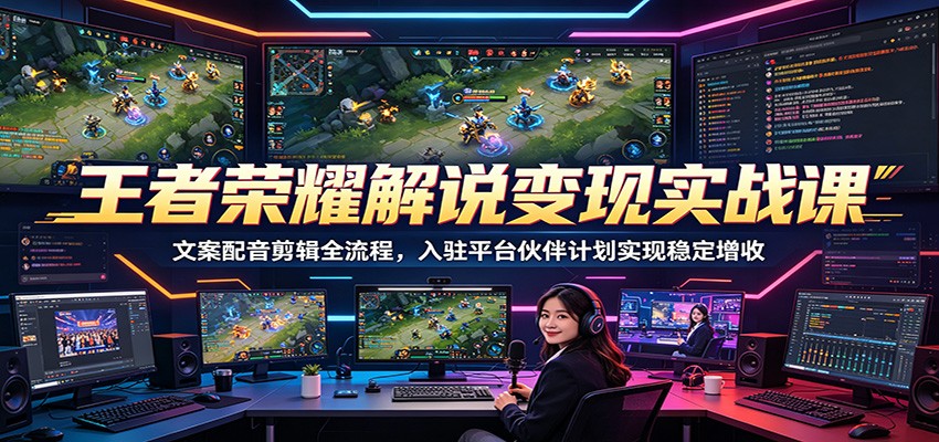 王者荣耀解说变现实战课：文案配音剪辑全流程，入驻平台伙伴计划实现稳定增收-知创网